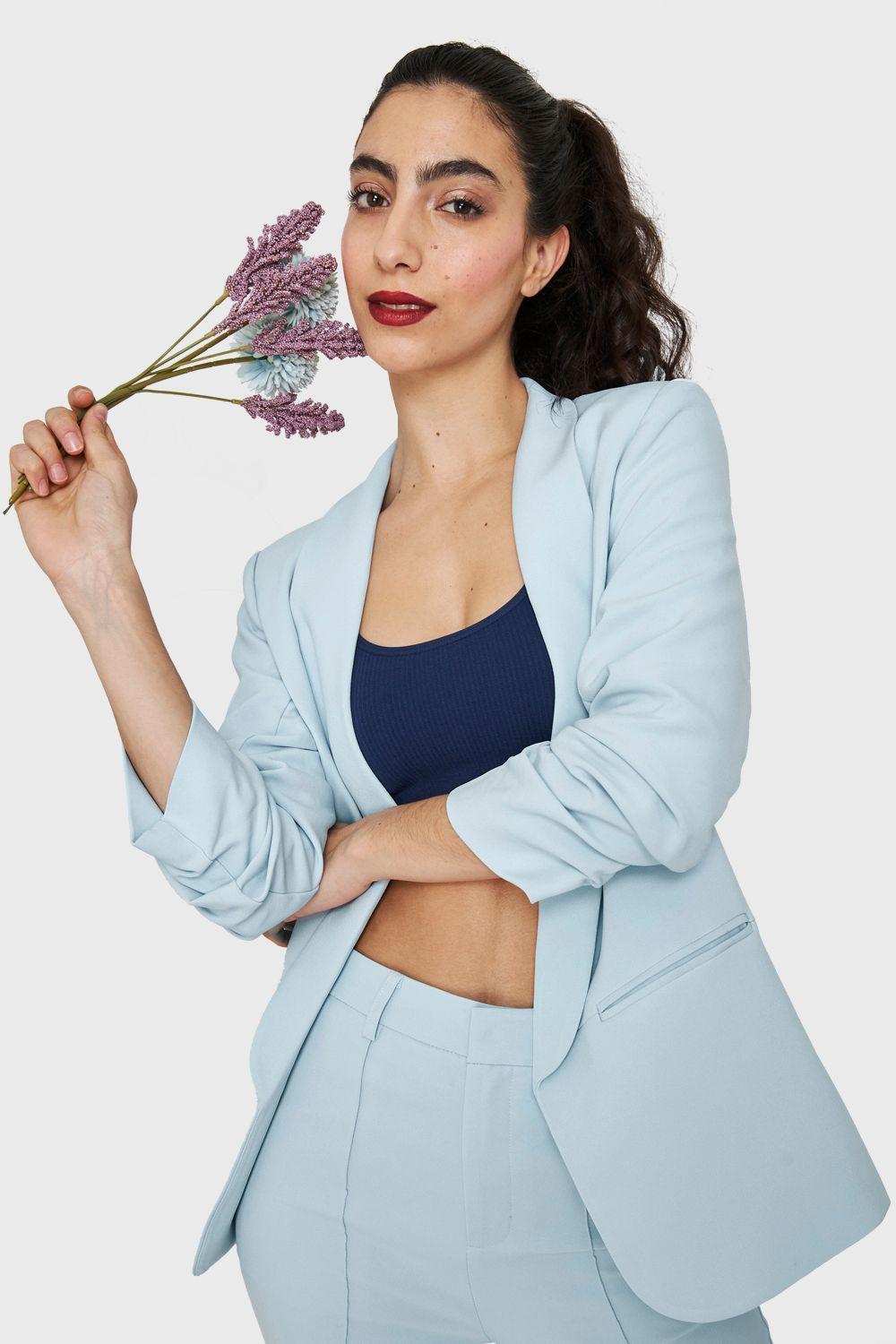 Blazer Manga 3/4 Con Pliegues Celeste Nicopoly-7