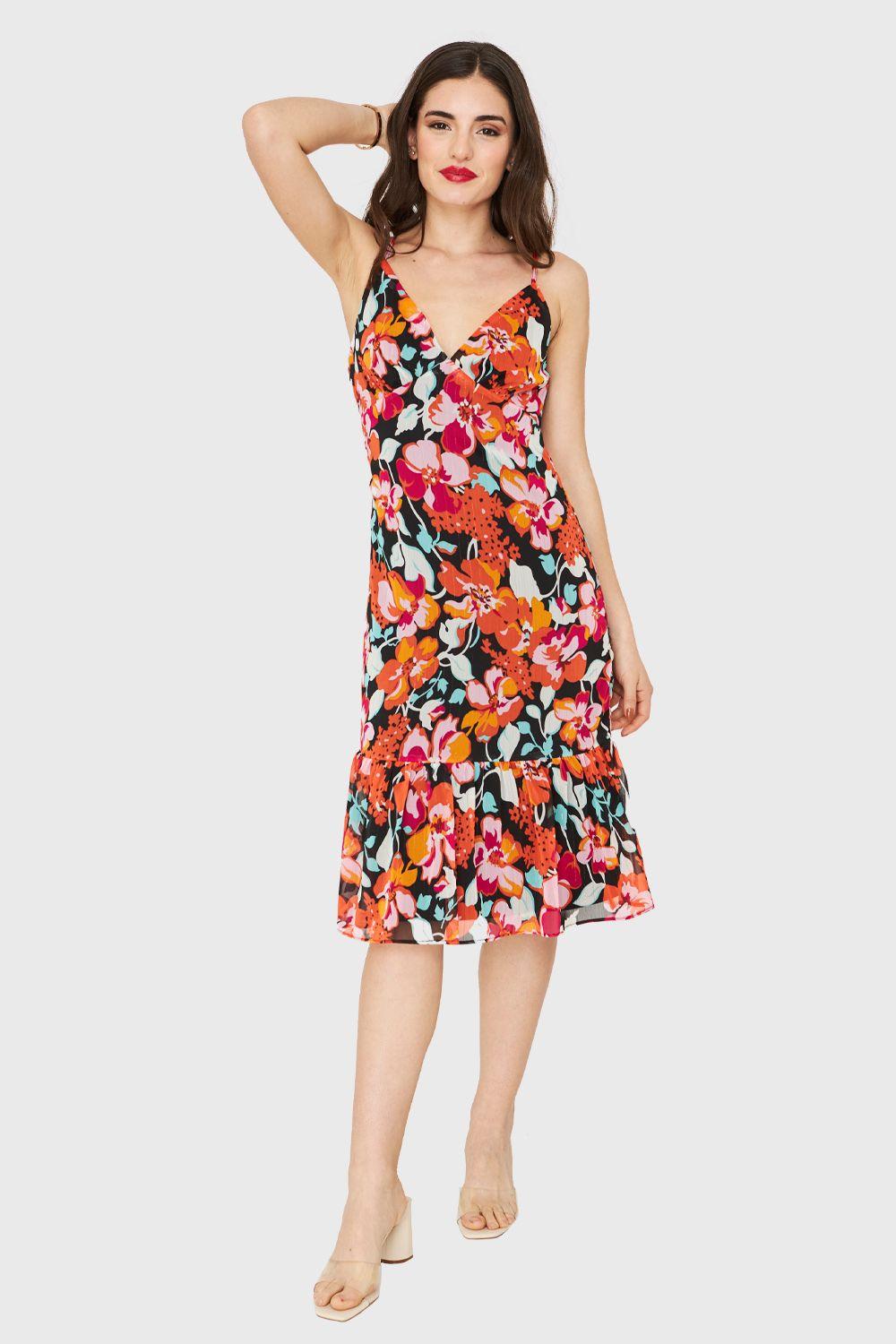 Vestido Flores Detalles Dorados Negro Nicopoly-1