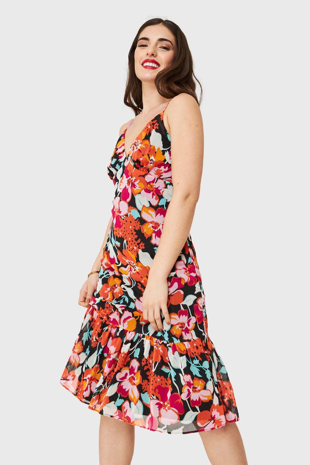 Vestido Flores Detalles Dorados Negro Nicopoly-0