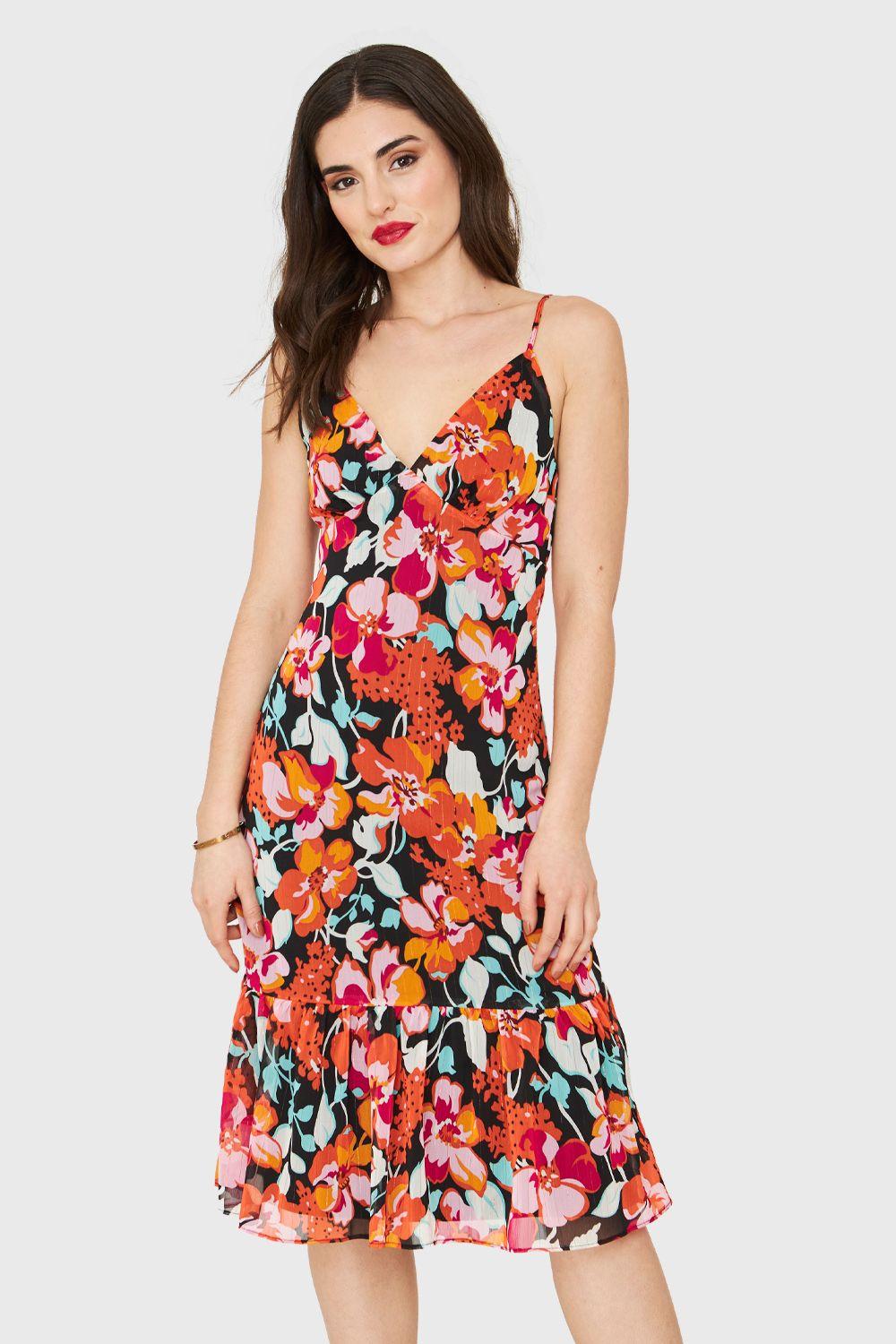 Vestido Flores Detalles Dorados Negro Nicopoly-4