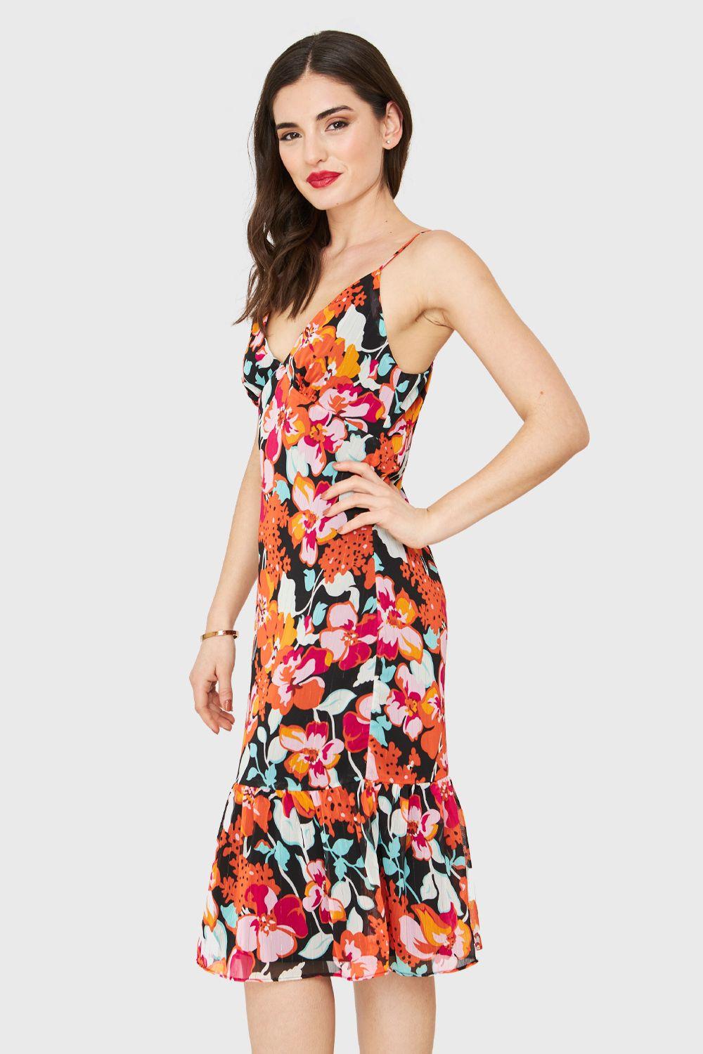 Vestido Flores Detalles Dorados Negro Nicopoly-2