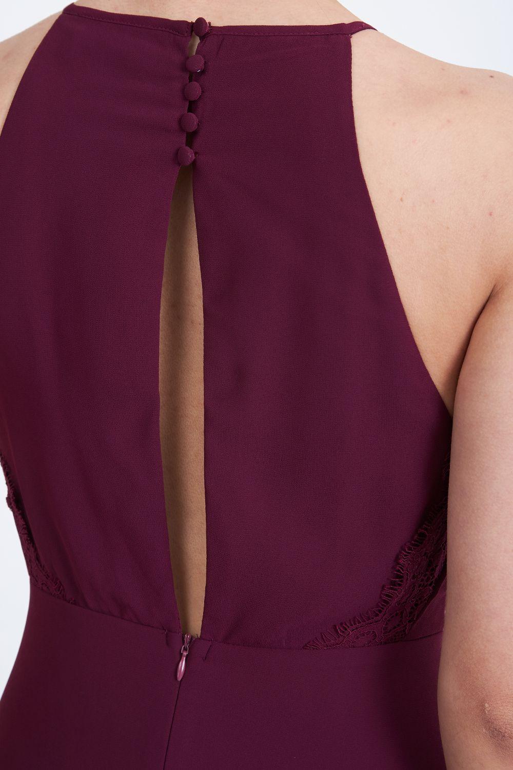 Vestido Largo Halter Detalle Encaje Burdeo Nicopoly-5