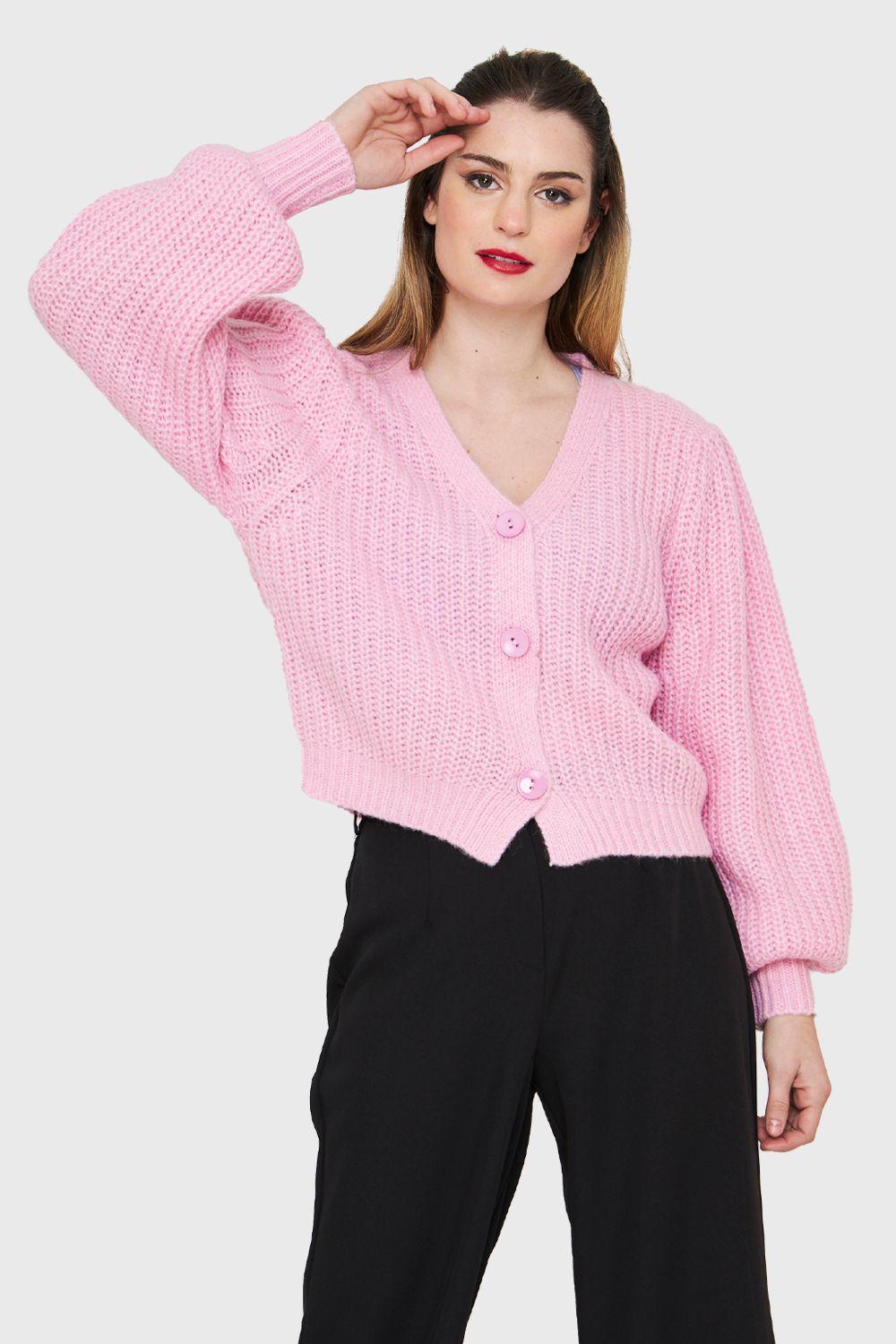 Cárdigan Corto Botones Rosa Nicopoly-4