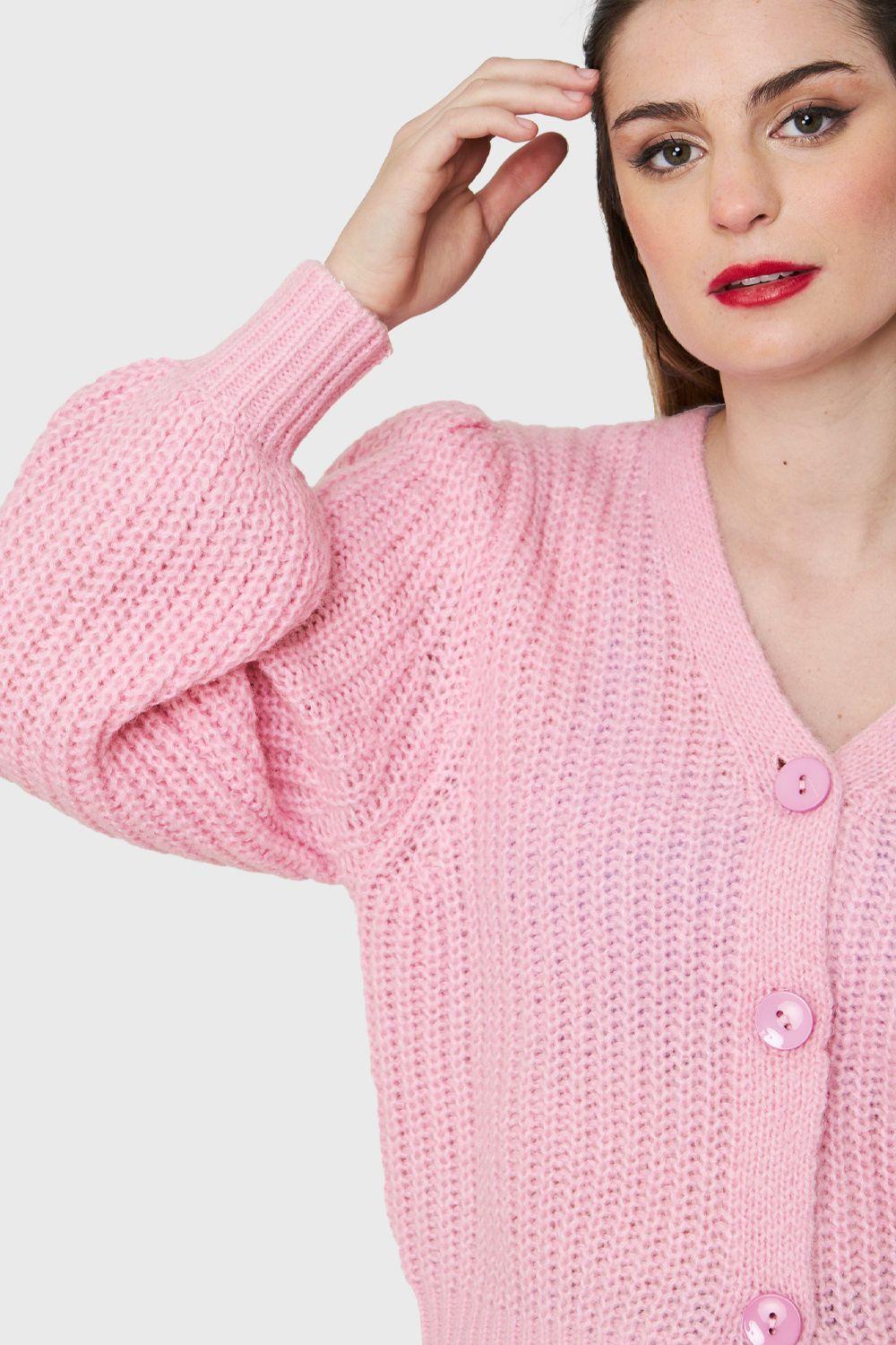 Cárdigan Corto Botones Rosa Nicopoly-5