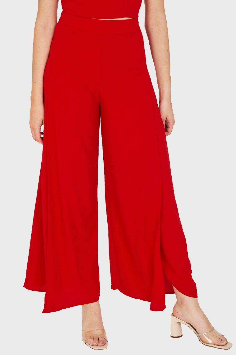 Pantalón Palazzo Aberturas Rojo Nicopoly-4