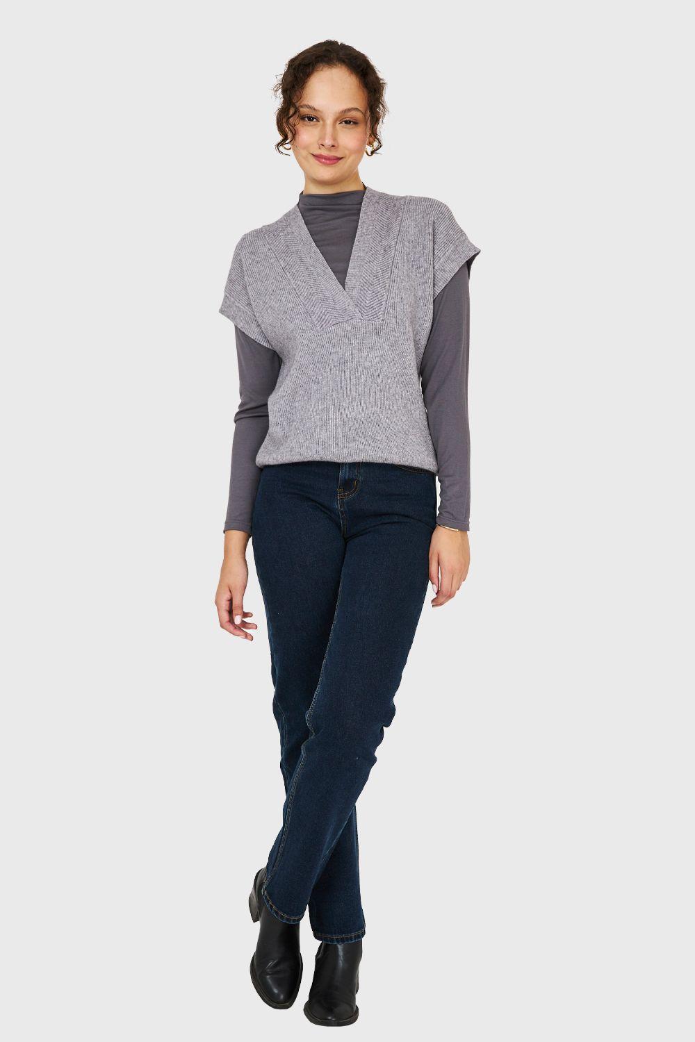 Sweater Escote Profundo Gris Nicopoly-1
