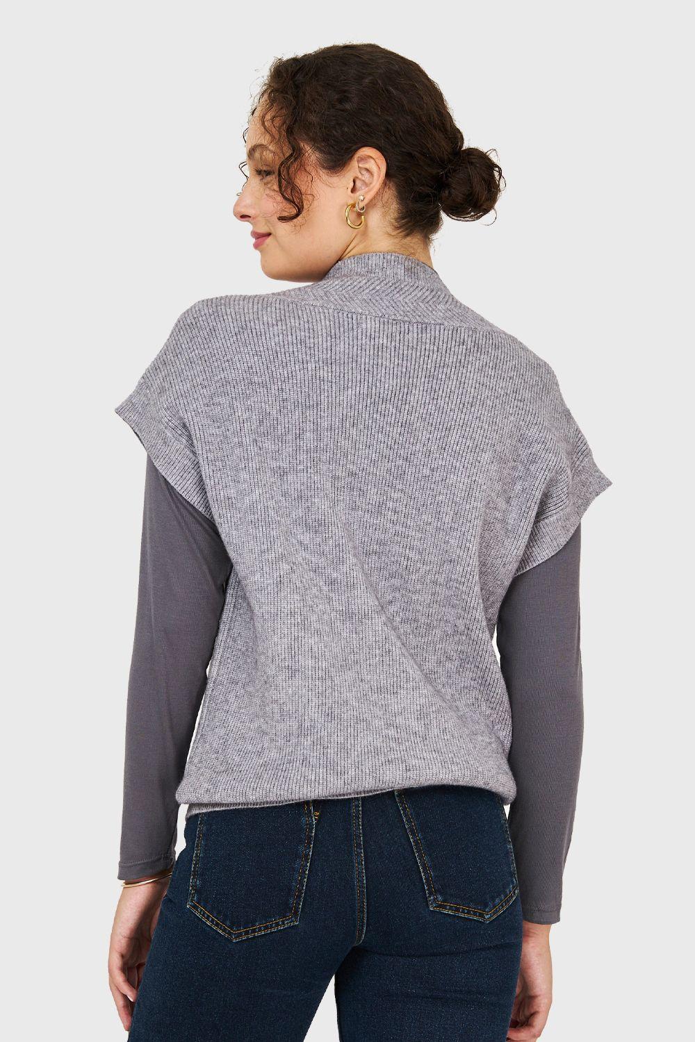 Sweater Escote Profundo Gris Nicopoly-3