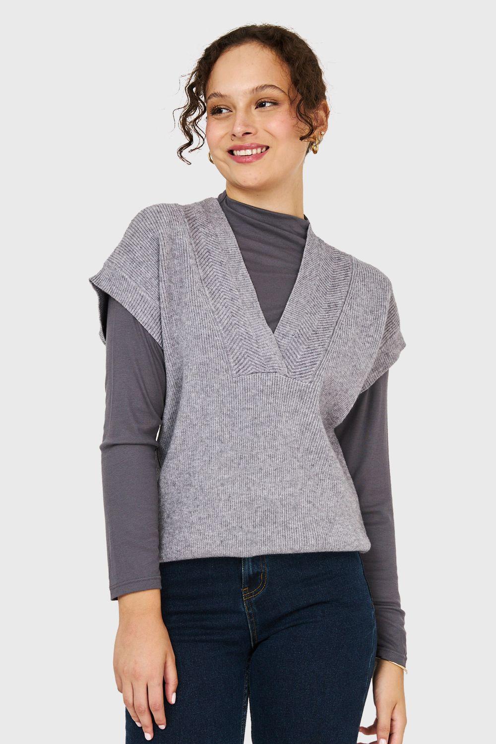 Sweater Escote Profundo Gris Nicopoly-4