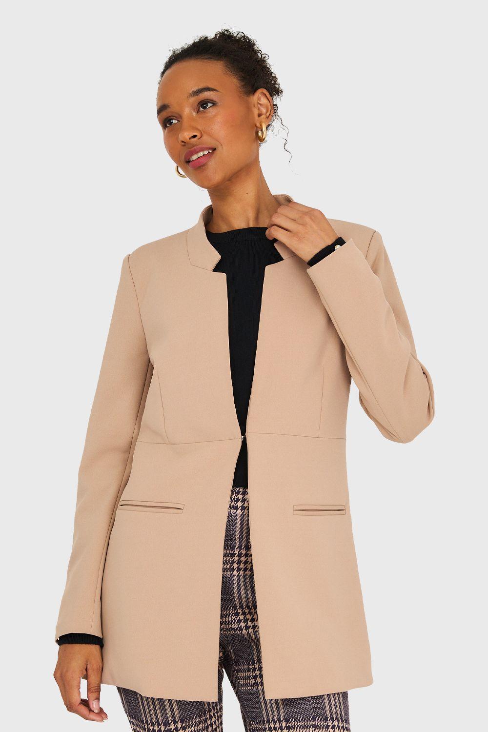 Blazer Cuello Mao Khaki Nicopoly-4