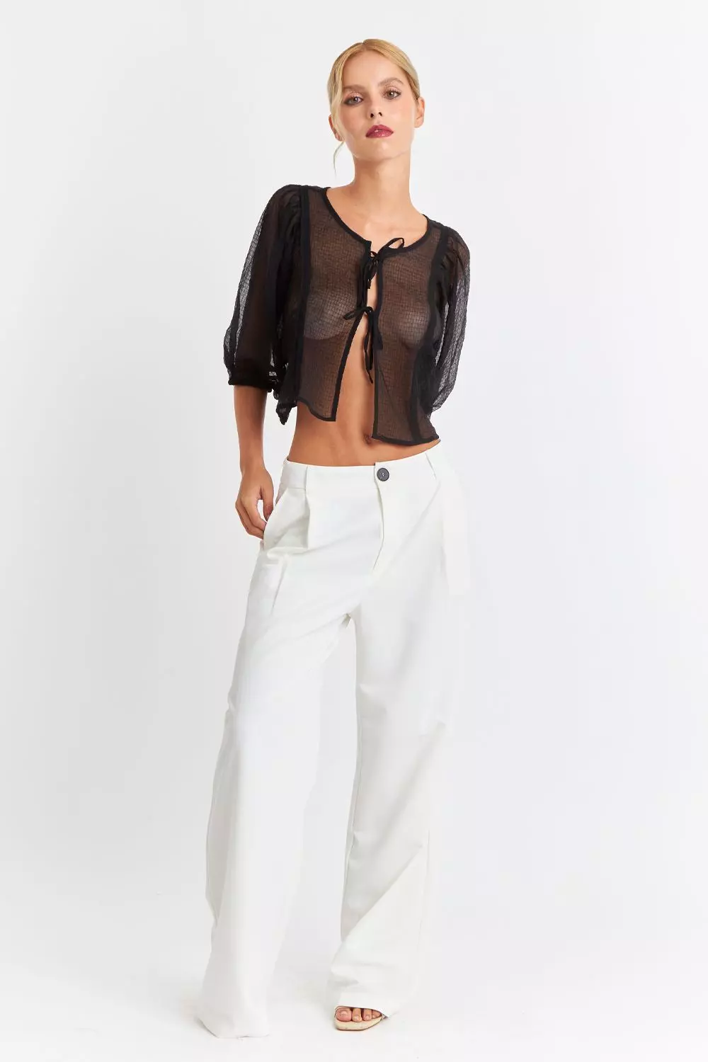 Blusa Transparente Manga Globo Negro Nicopoly-1