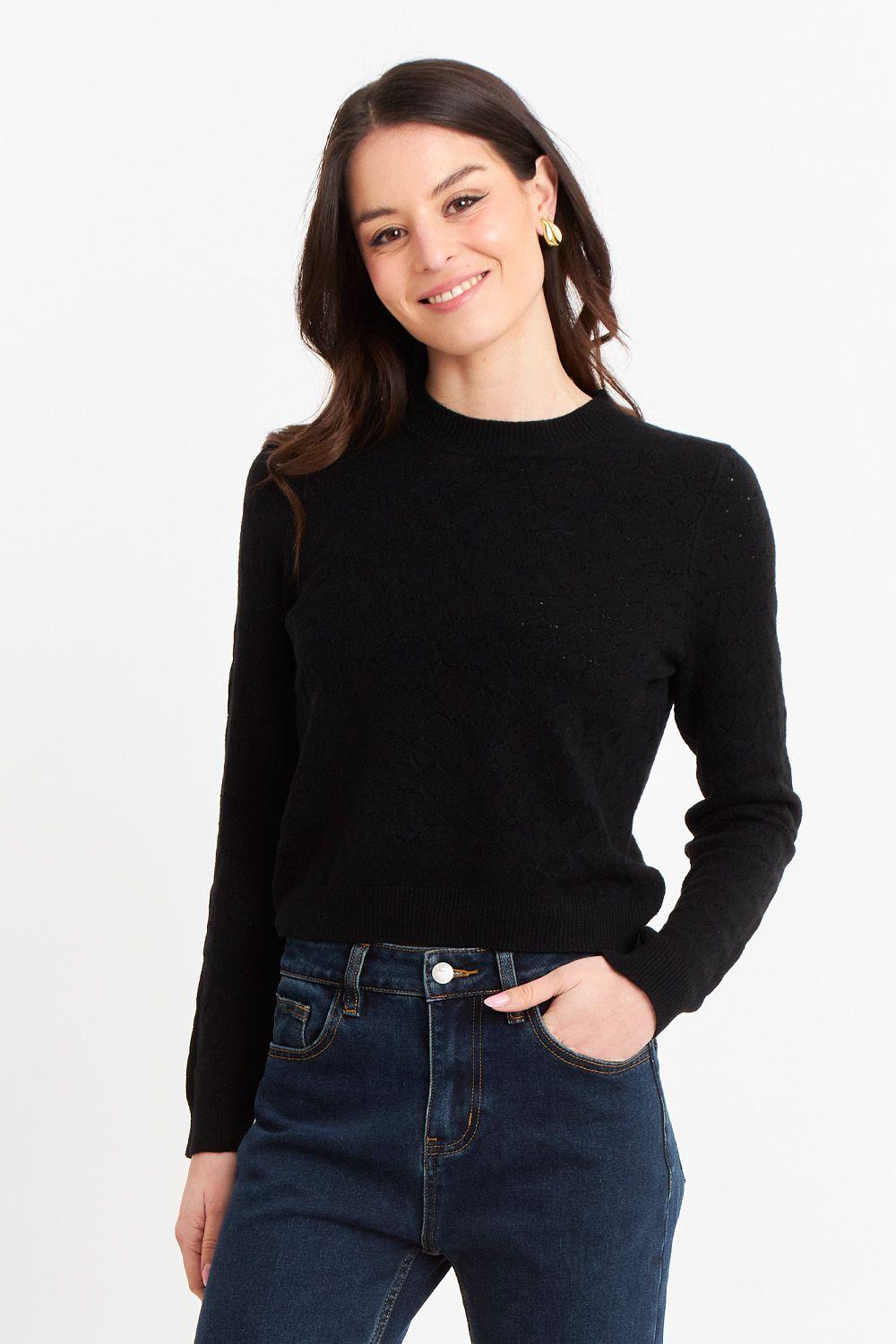 Sweater Básico Cuello Redondo Negro Nicopoly-4