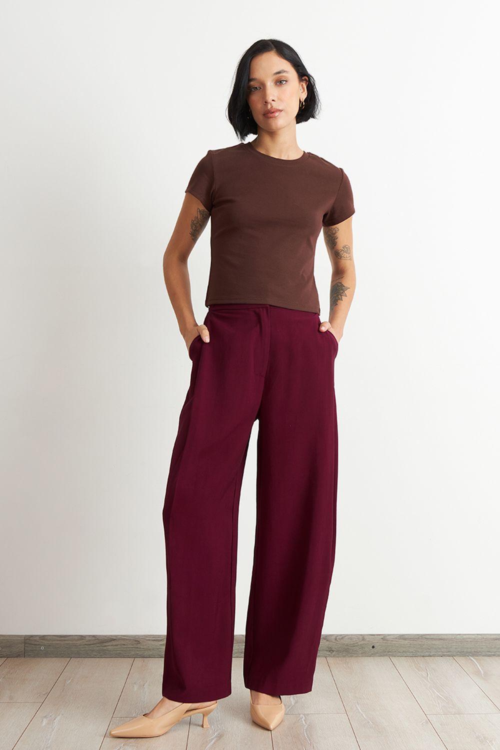 Pantalón Estilo Japonés Pierna Ancha Burdeo Nicopoly-1