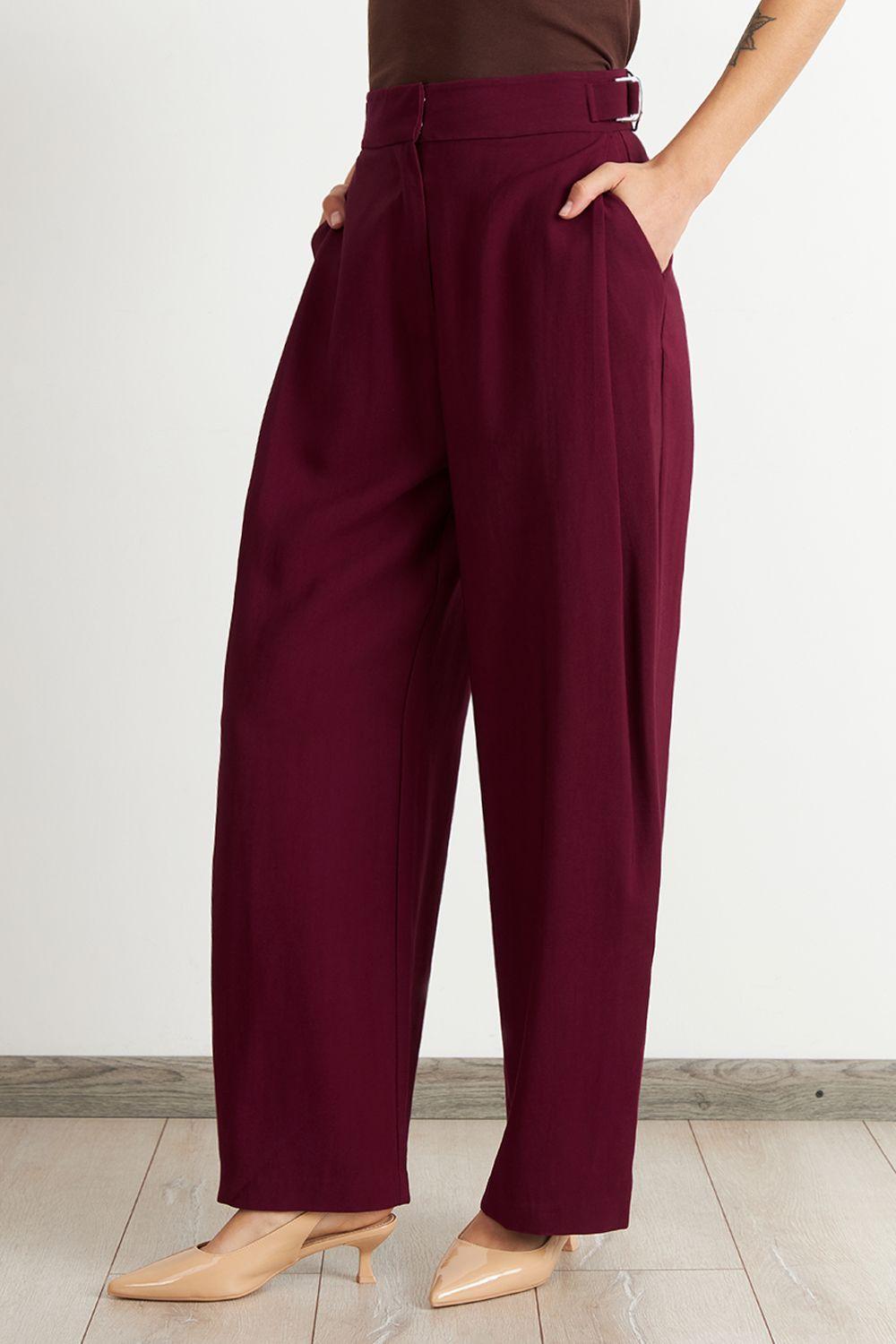 Pantalón Estilo Japonés Pierna Ancha Burdeo Nicopoly-2