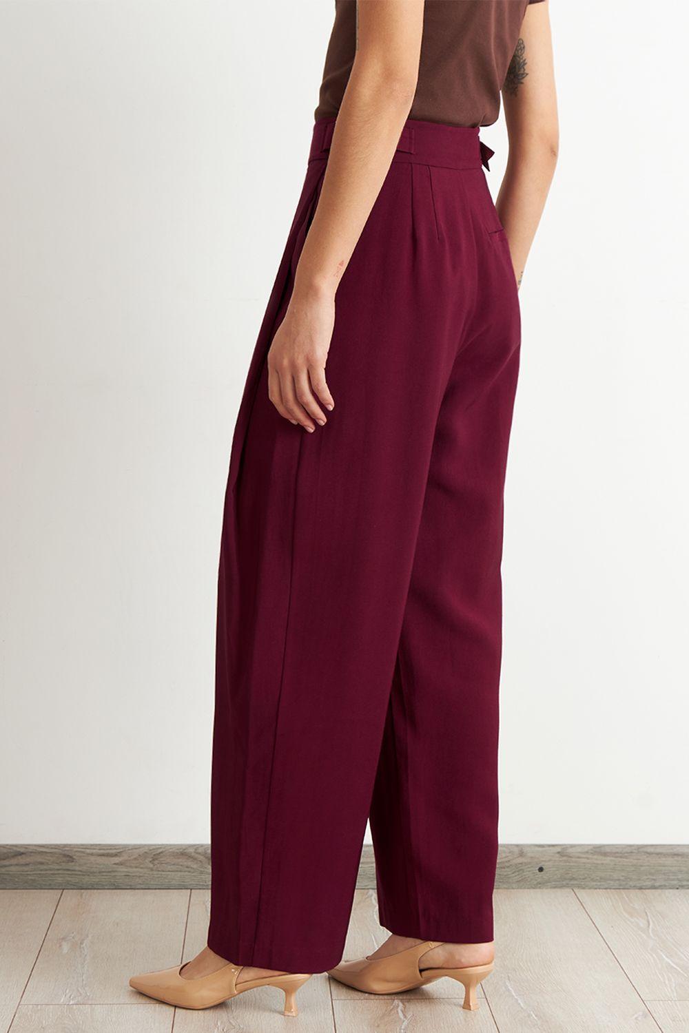 Pantalón Estilo Japonés Pierna Ancha Burdeo Nicopoly-3