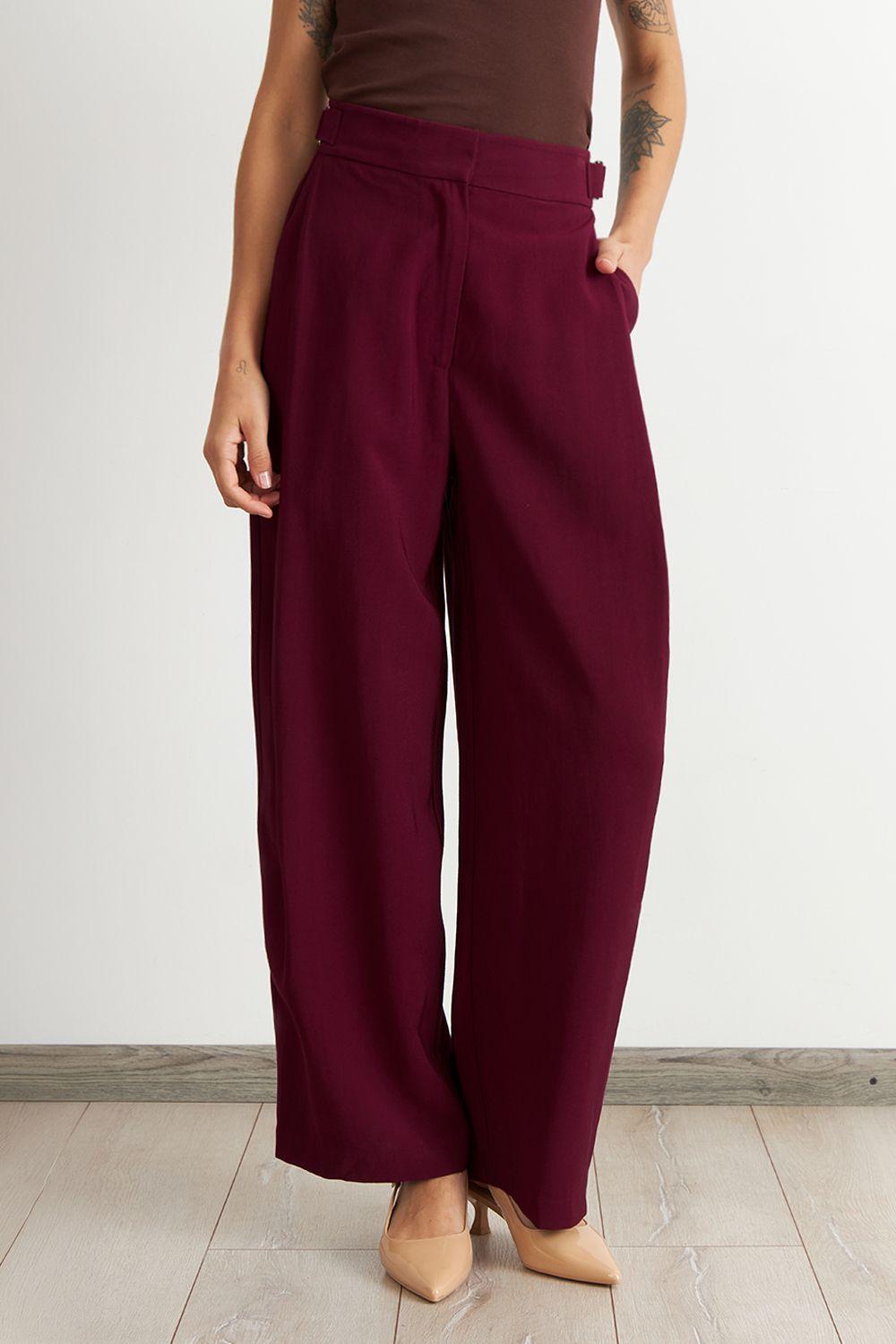 Pantalón Estilo Japonés Pierna Ancha Burdeo Nicopoly-4