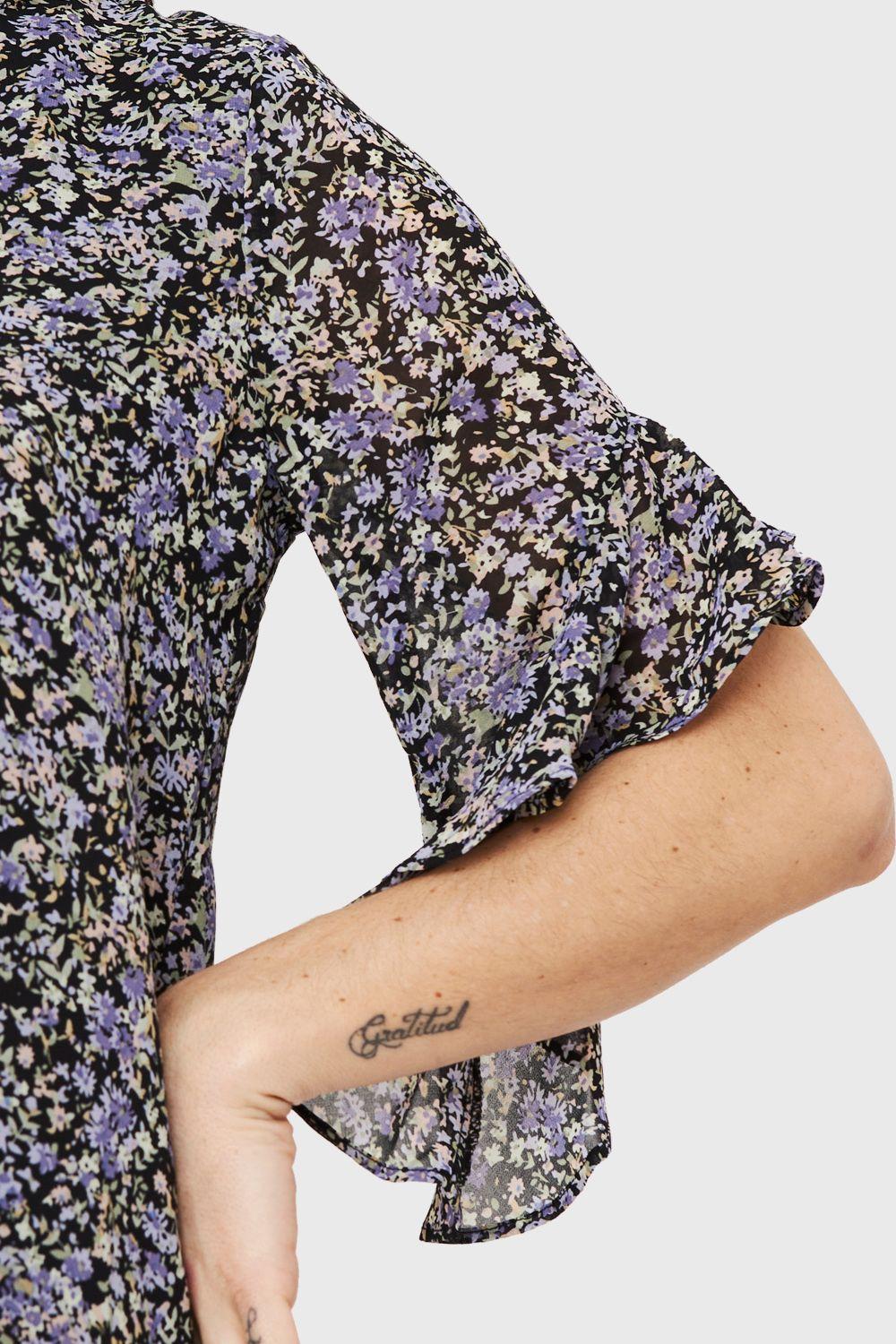 Blusa Floral Manga 3/4 Negro Nicopoly-5