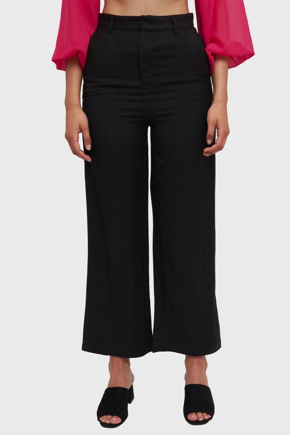Pantalón Wide Leg Tipo Lino Negro Nicopoly-4