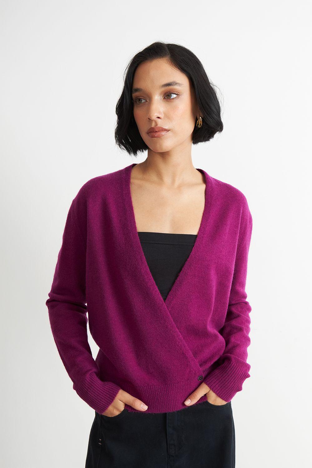 Sweater Cruzado con Botones Morado Nicopoly-4