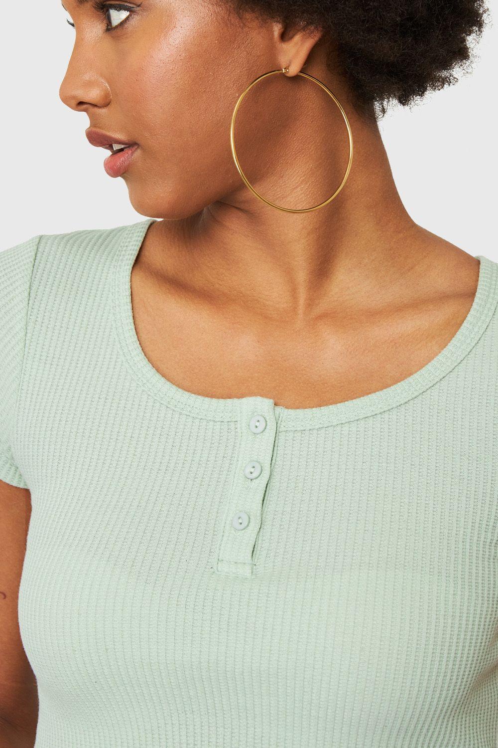 Crop Top Básico Botones Verde Agua Nicopoly-5