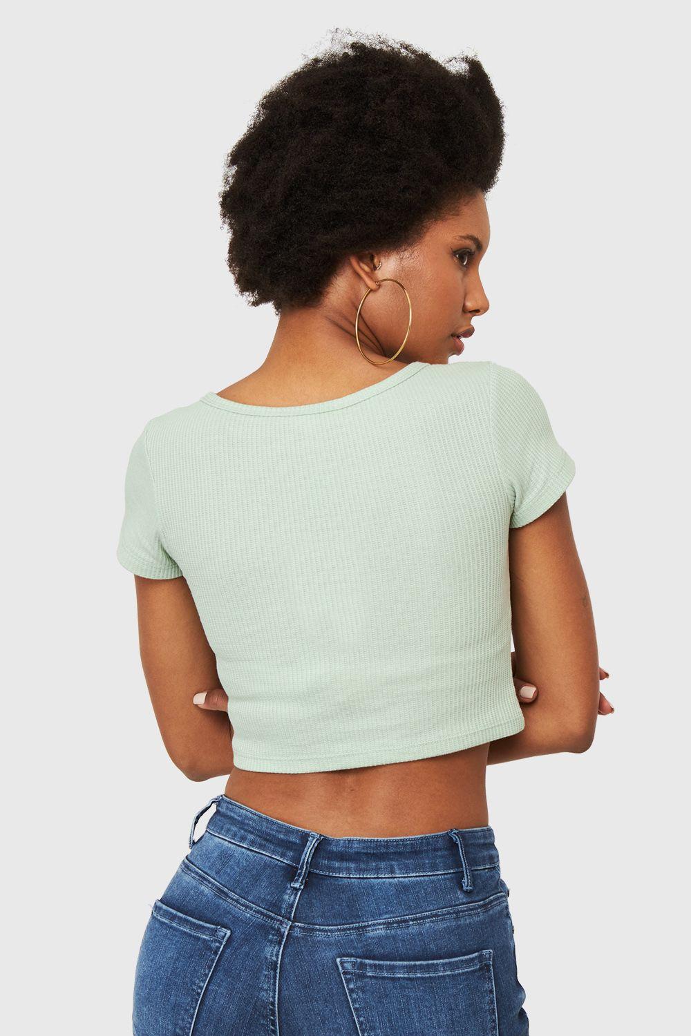 Crop Top Básico Botones Verde Agua Nicopoly-3