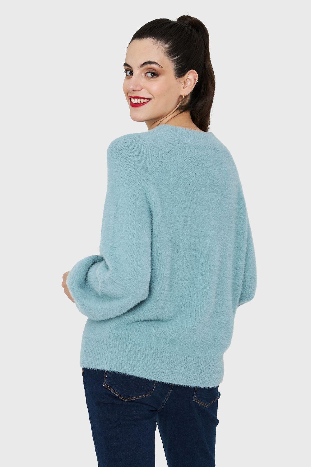 Sweater Peludito Manga Globo Celeste Nicopoly-3