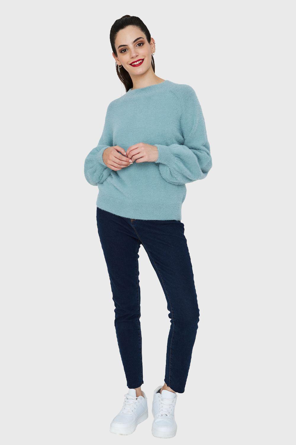 Sweater Peludito Manga Globo Celeste Nicopoly-1