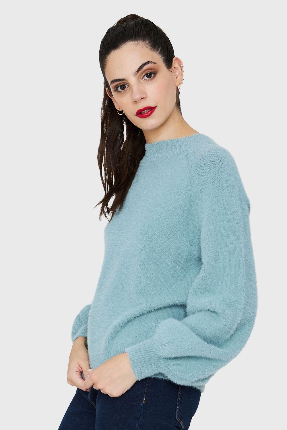 Sweater Peludito Manga Globo Celeste Nicopoly-2