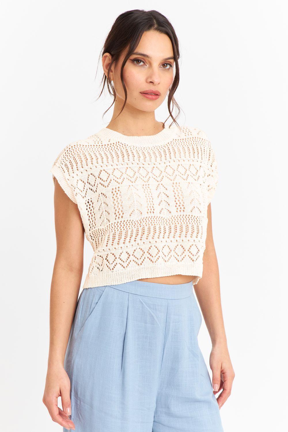 Polera Tejida Fantasia Blanco Nicopoly-0