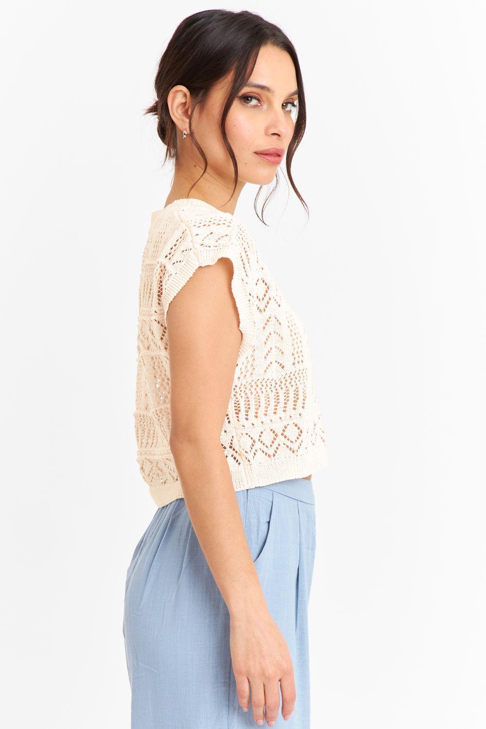 Polera Tejida Fantasia Blanco Nicopoly-2