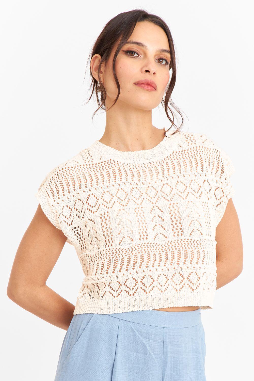 Polera Tejida Fantasia Blanco Nicopoly-4
