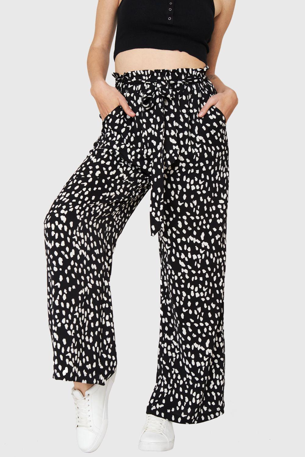 Pantalón Palazzo Lunares Negro Nicopoly-0