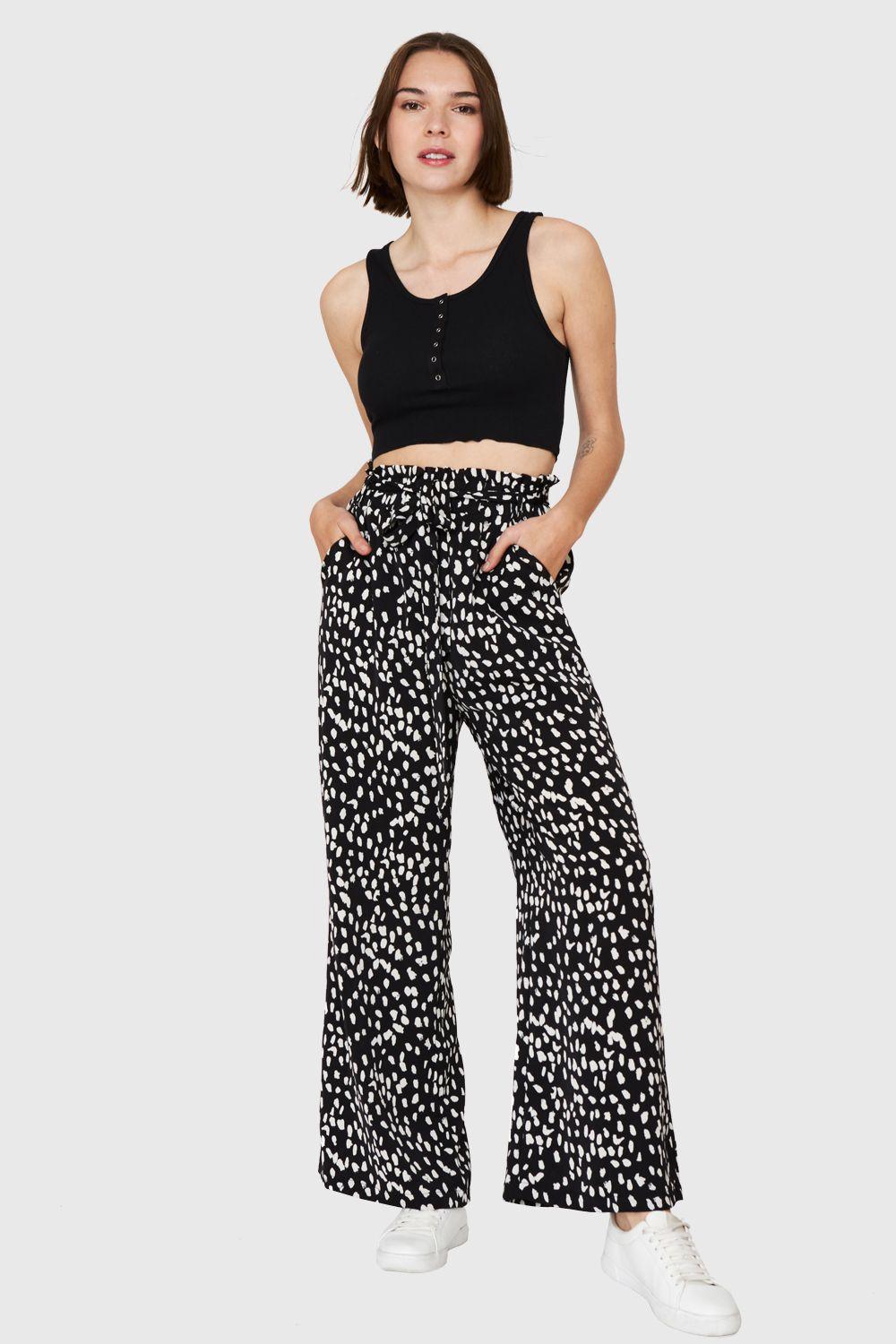 Pantalón Palazzo Lunares Negro Nicopoly-1