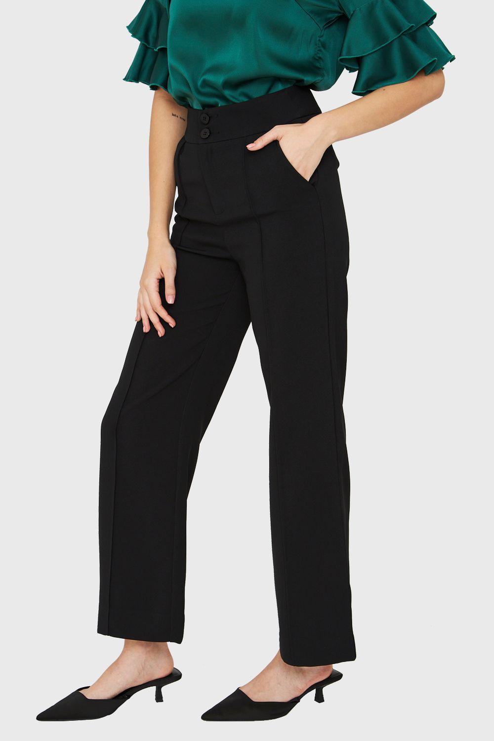 Pantalón Recto Costuras Frontales Negro Nicopoly-2