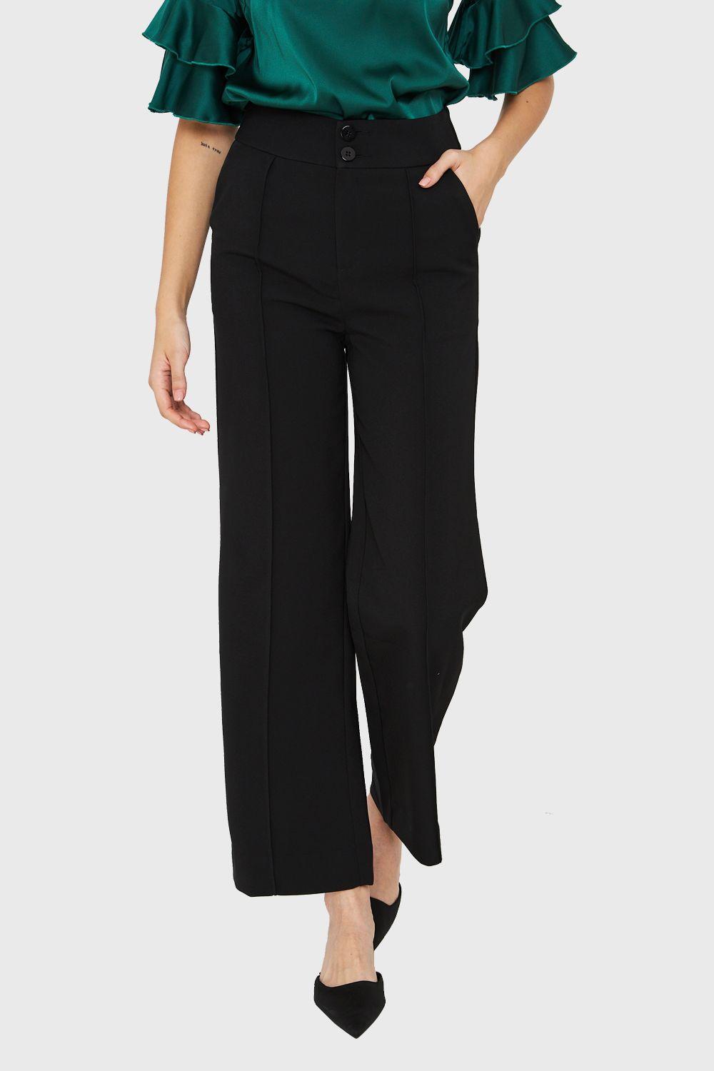 Pantalón Recto Costuras Frontales Negro Nicopoly-0