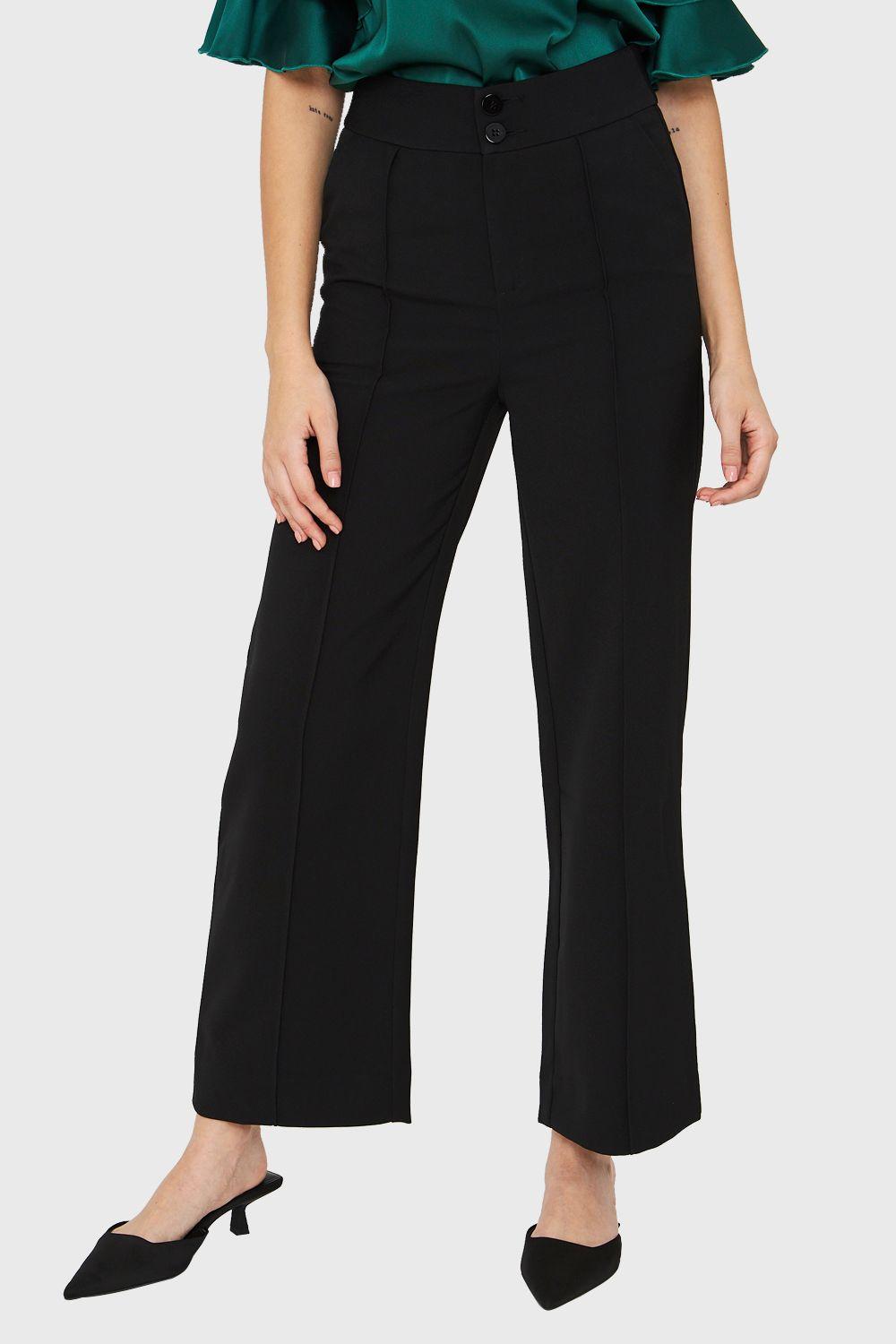 Pantalón Recto Costuras Frontales Negro Nicopoly-4