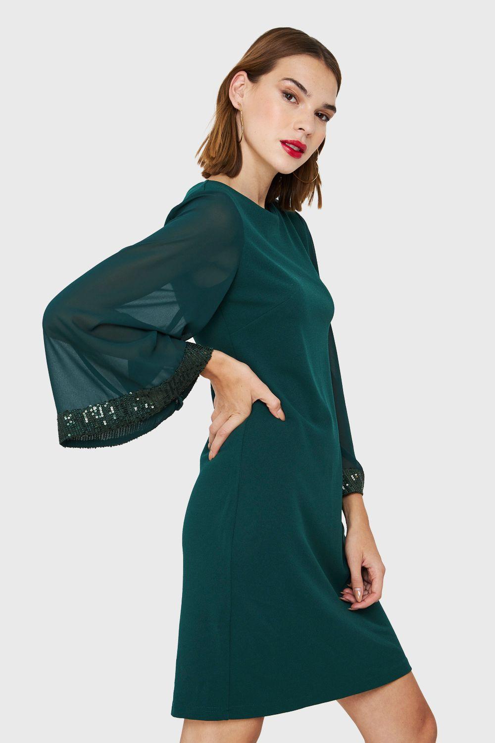 Vestido Manga Lentejuela Verde Nicopoly-2