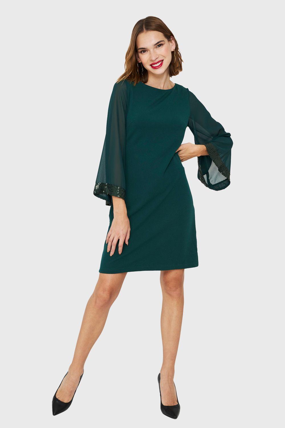 Vestido Manga Lentejuela Verde Nicopoly-1