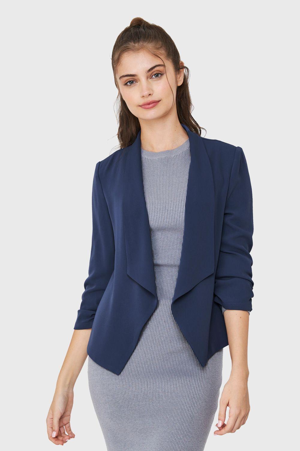 Blazer Mangas 3/4 Solapa Azul Acero Nicopoly-0