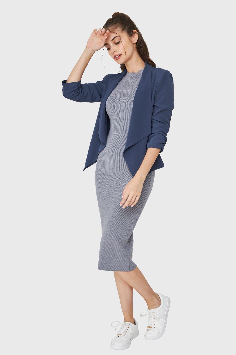 Blazer Mangas 3/4 Solapa Azul Acero Nicopoly-1