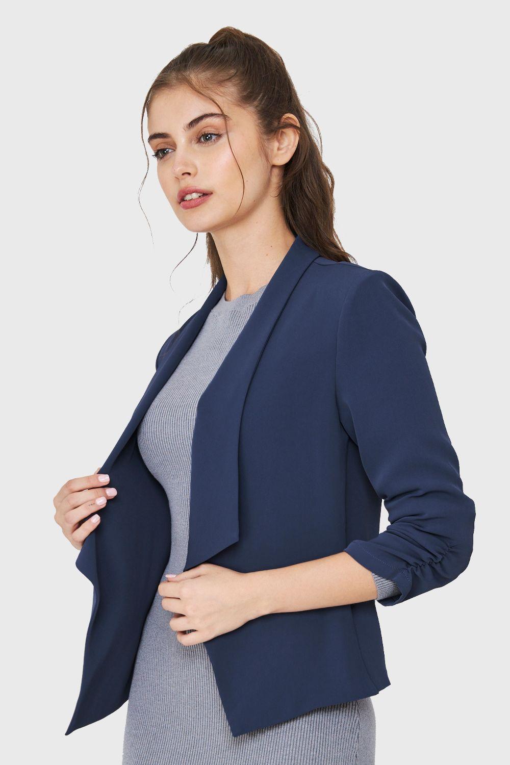 Blazer Mangas 3/4 Solapa Azul Acero Nicopoly-2