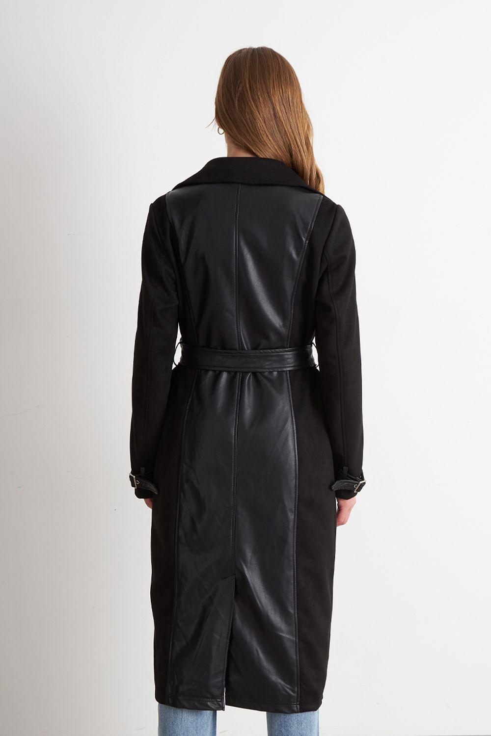 Abrigo Tipo Gamuza y Ecocuero Negro Nicopoly-3