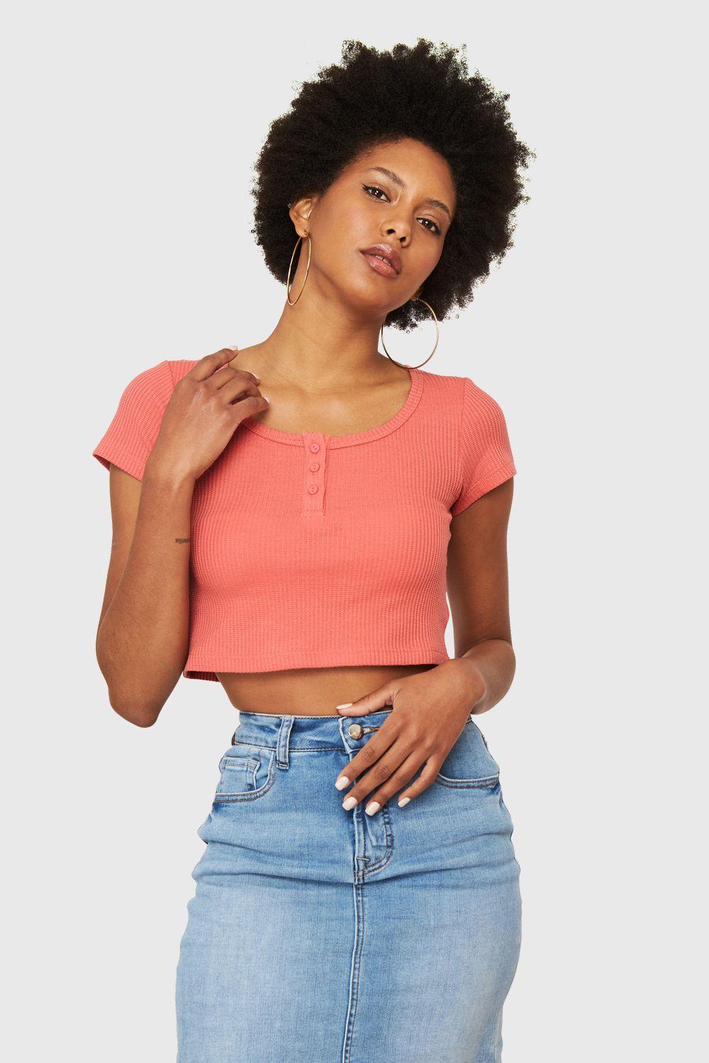 Crop Top Básico Botones Coral Nicopoly-4