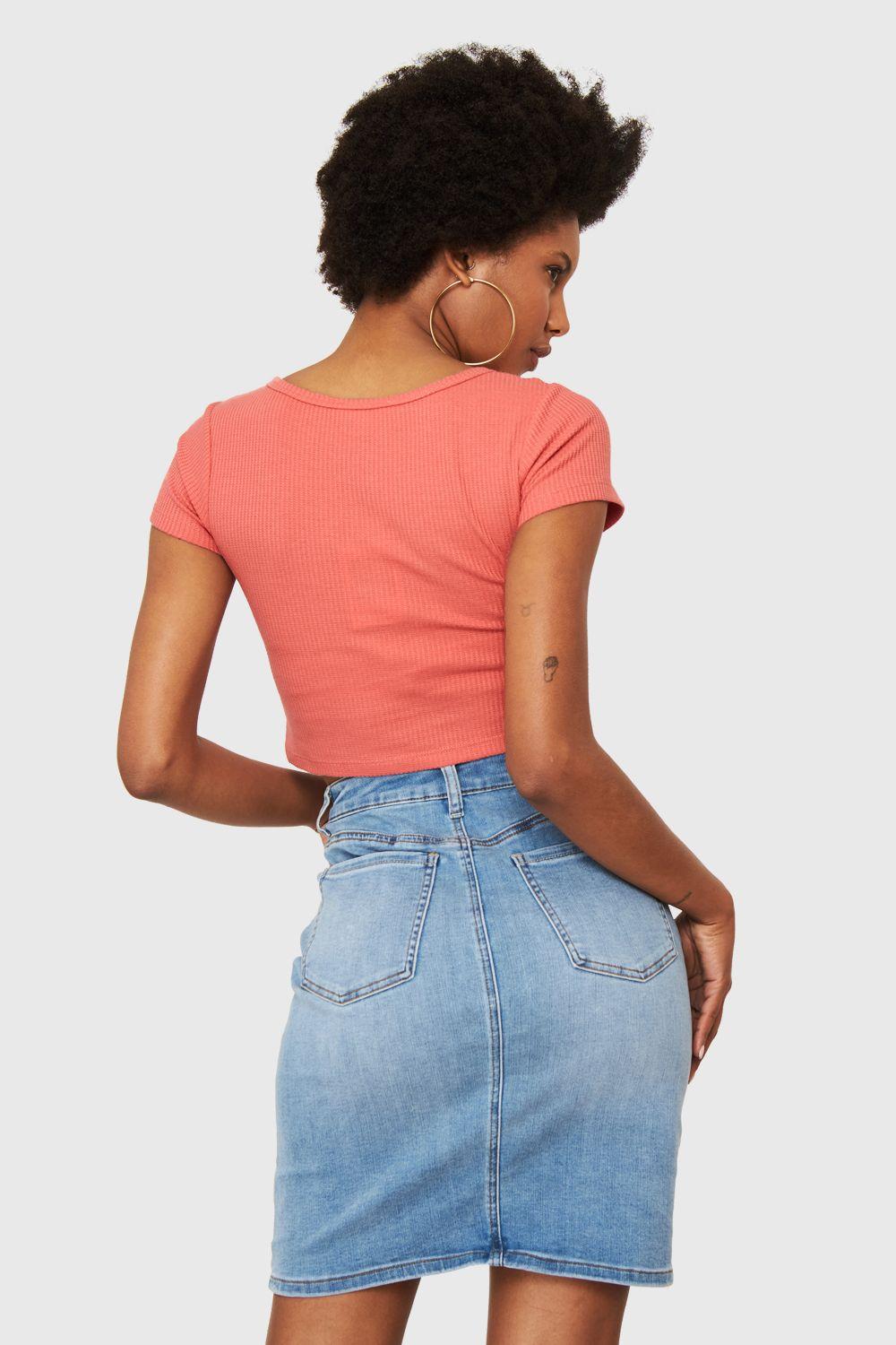 Crop Top Básico Botones Coral Nicopoly-3