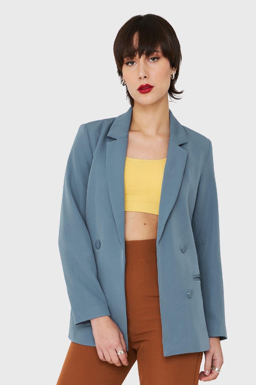 Blazer Botones Decorativos Celeste Nicopoly-0