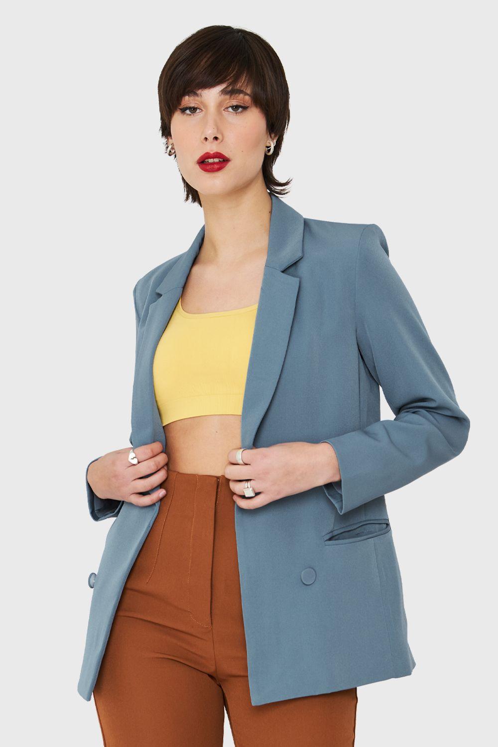 Blazer Botones Decorativos Celeste Nicopoly-4