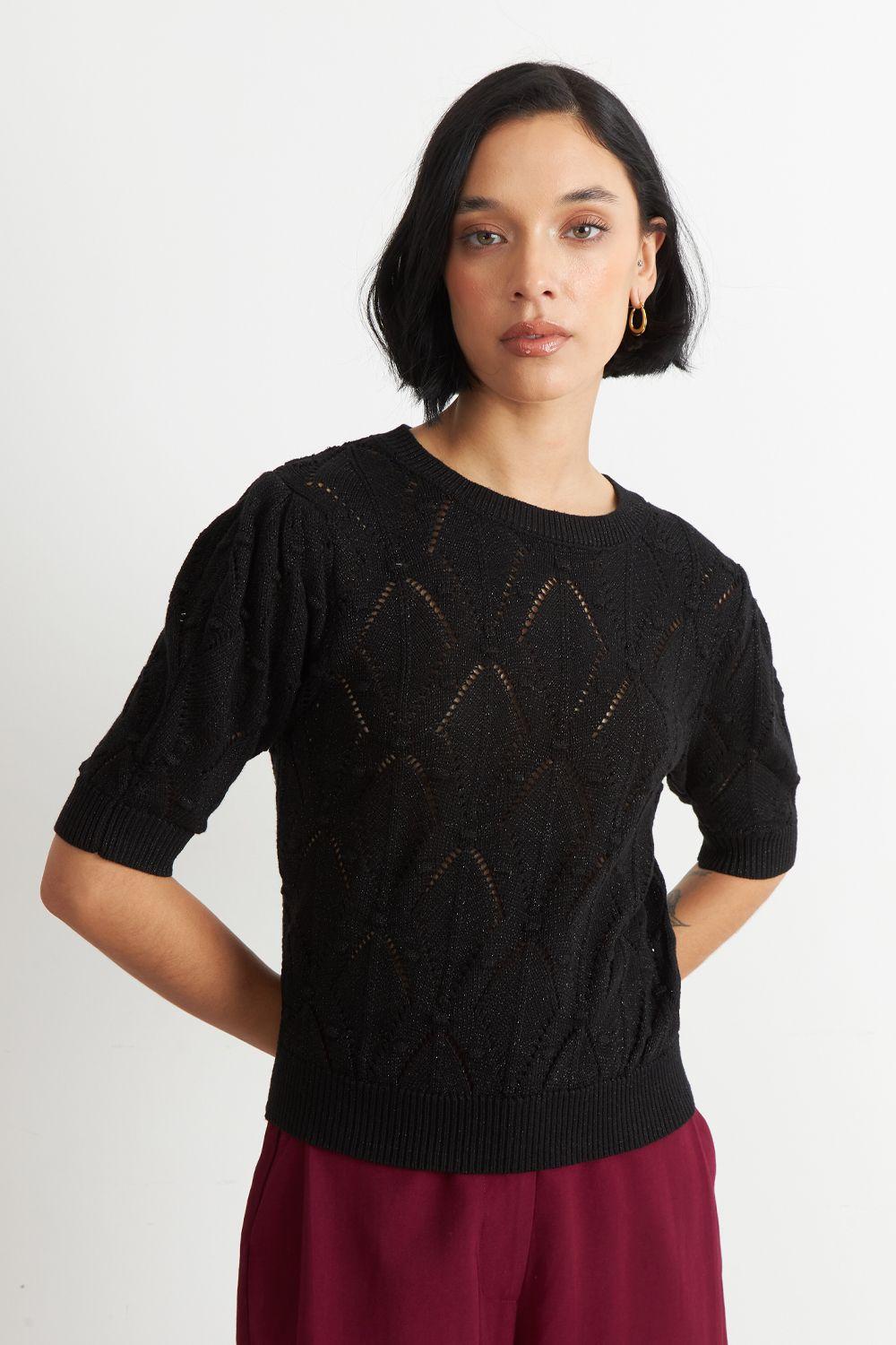 Polera Manga Corta de Hilo Negro Nicopoly-0