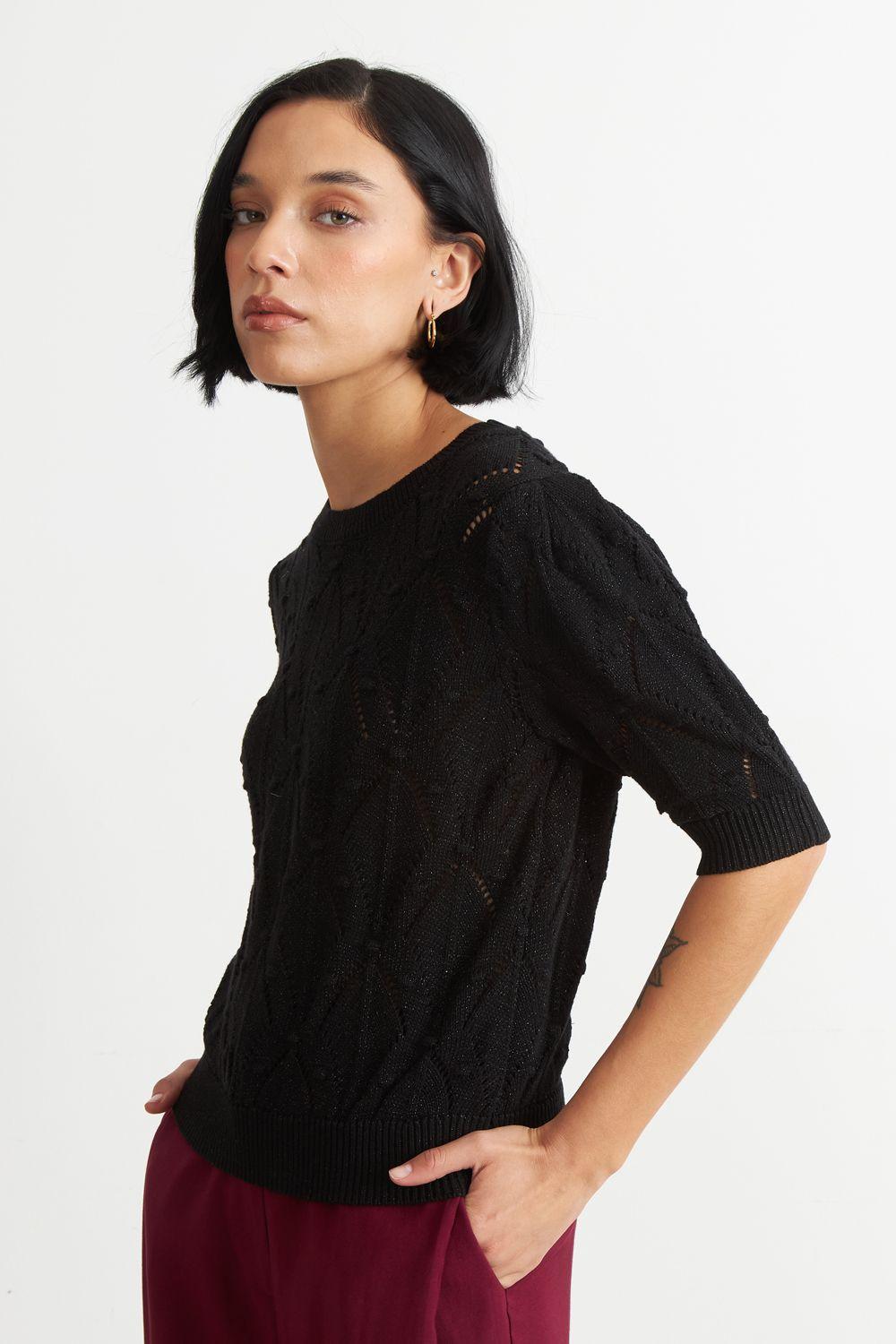 Polera Manga Corta de Hilo Negro Nicopoly-2