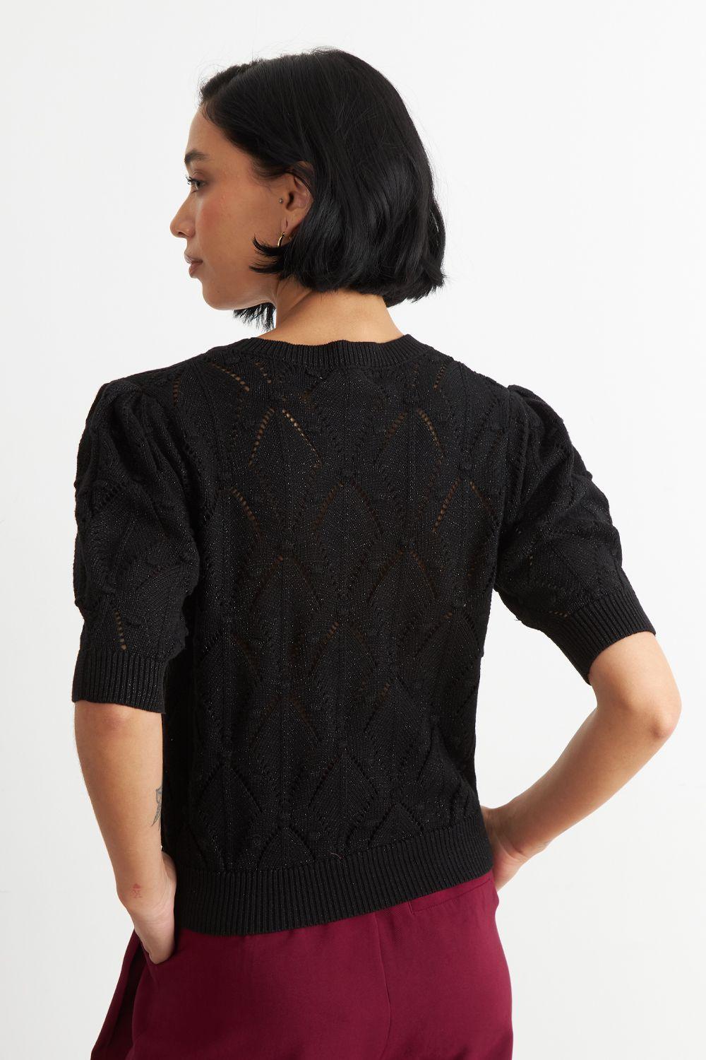 Polera Manga Corta de Hilo Negro Nicopoly-3