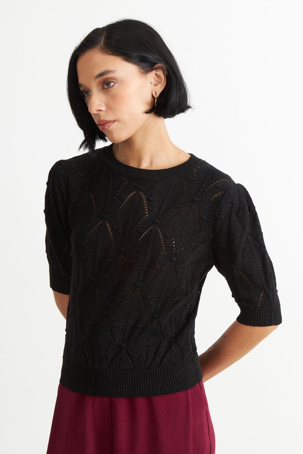 Polera Manga Corta de Hilo Negro Nicopoly-4