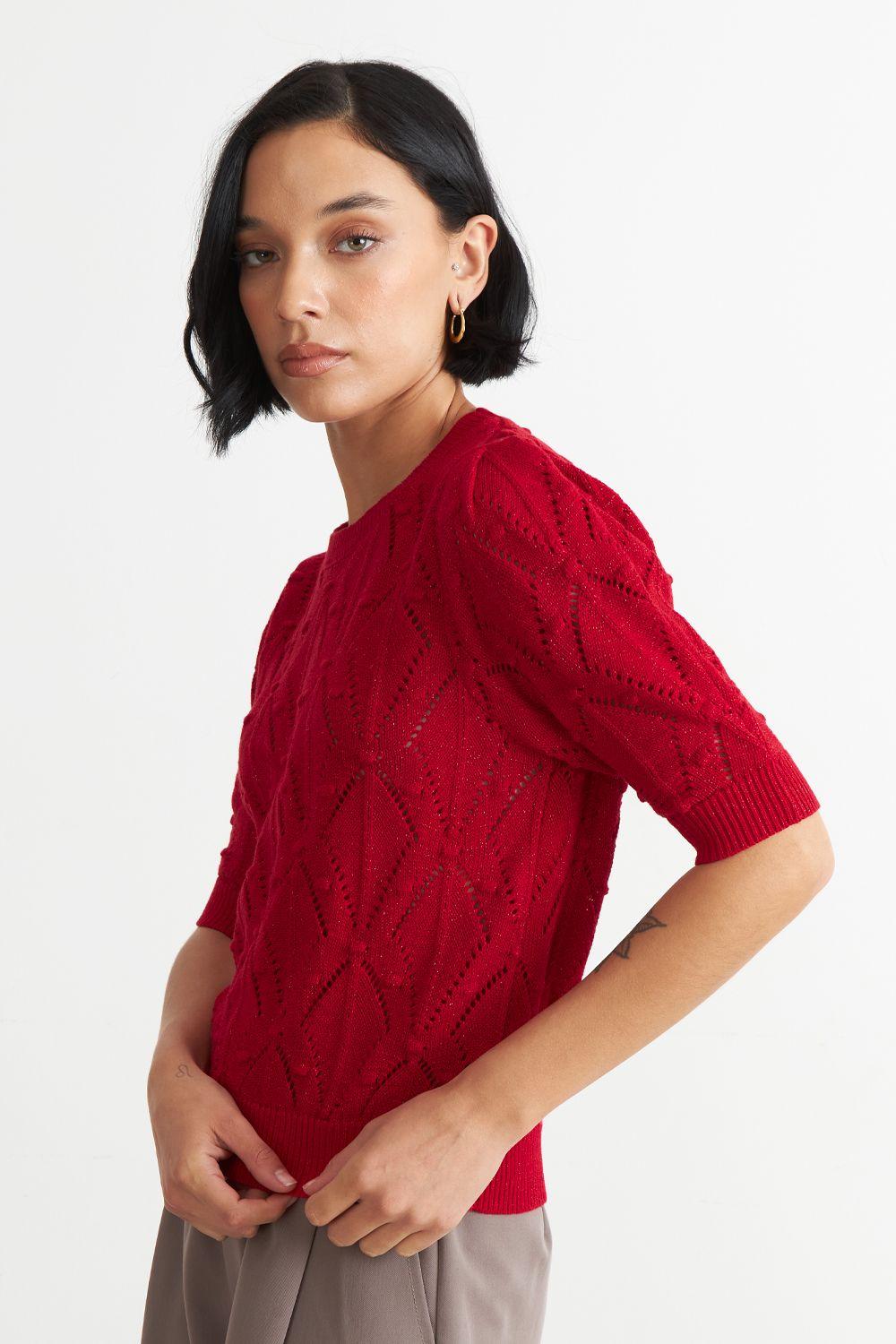 Polera Manga Corta de Hilo Rojo Nicopoly-2